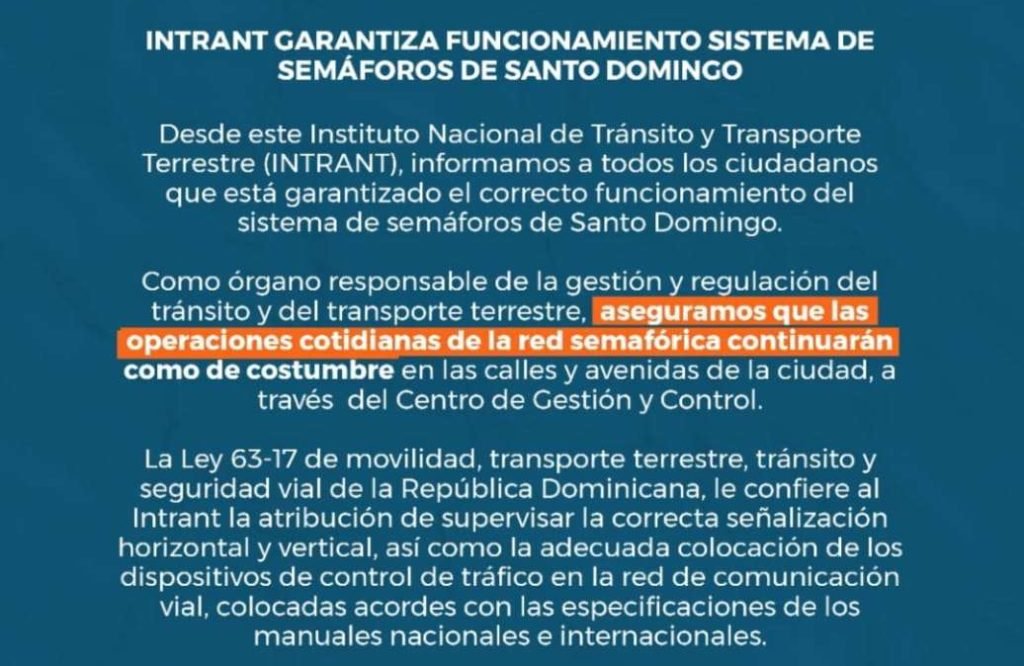 El Intrant asegura que mañana funcionarán los semáforos