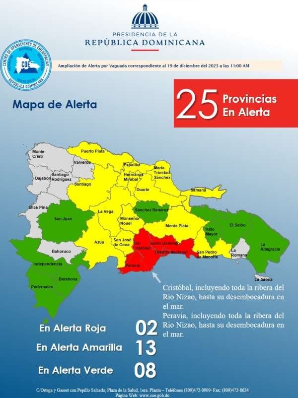 Por lluvias el COE emite alerta roja para 4 provincias y amarilla para 13